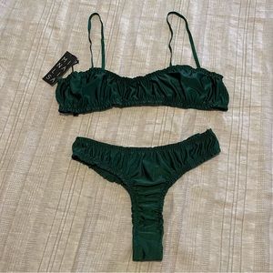 NWT Mina Lisa Genevieve Satin Bralette & Panty Set Eden Green